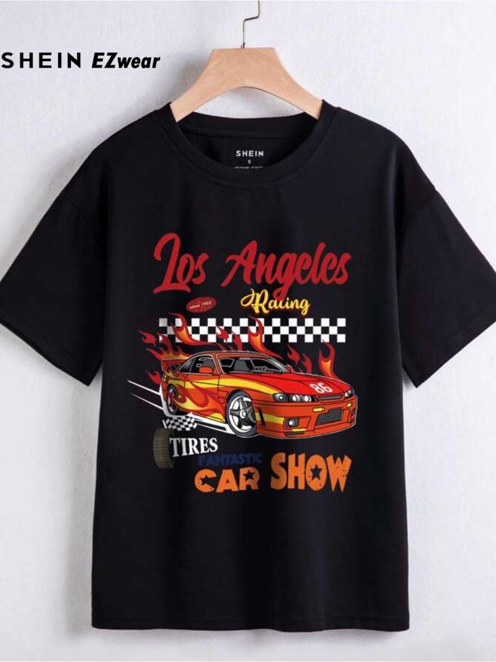SHEIN Los Angeles Racing Black Graphic Tee